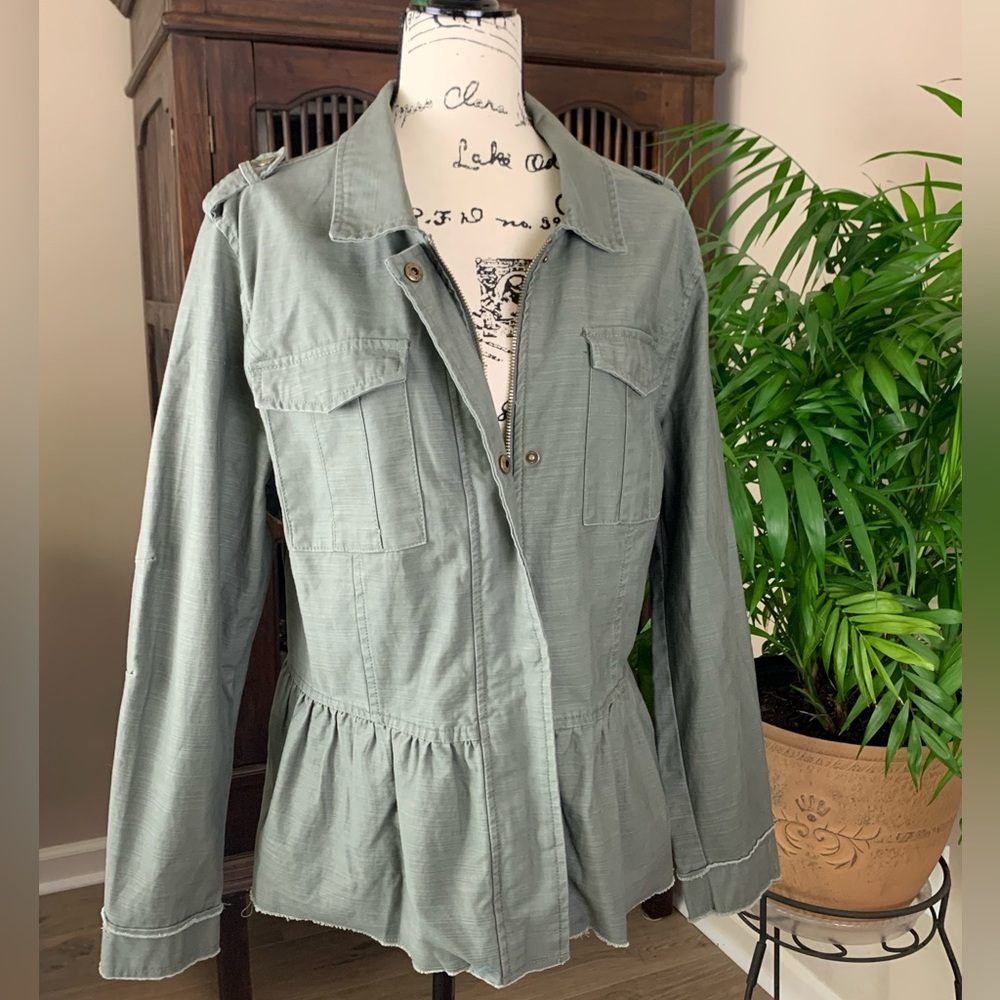 Anna Cai Sage Green Military Style Cotton Twill Jacket